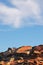 Vertical landscape Sedona, Arizona with blue cloudy sky