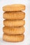 Vertical lined cookies on a white background