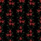 Vertical lingonberry twigs seamless pattern; forest berries on black background.