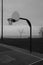 Vertical monochrome shot of the outdoors basketball hoop