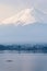 Vertical Mount Fuji fujisan from Kawaguchigo lake with Kayaking in foreground