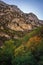 Vertical of mountains by the Blanc-Martel hiking trail in La Palud-sur-Verdon, France in autumn