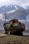 Vertical of an old boat of Caol, Corpach Shipwreck in the Scottish Highlands, UK