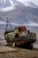 Vertical of an old boat of Caol, Corpach Shipwreck in the Scottish Highlands, UK