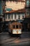 Vertical of an old tram in the streets of Porto, Portugal