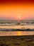 Vertical orange ocean sunset landscape background