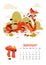 Vertical page calendar for November 2024 with mushroom dragon. The symbol of the year of dragon. Week starts on Sunday
