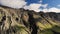 Vertical panorama of the rocky wall of the ridge. Flying back from. North Caucasus. Russia