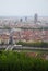 The vertical panoramic aerial view at Lyon from Basilique de Fourviere hill. Lyon. France