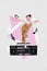 Vertical party invitation collage of young girl dance fun careless enjoy retro music cassette player notes isolated on