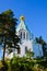 A vertical photo of beautiful nature in Karelia. Skete of St. Nicholas in Valaam Monastery, in Lake Ladoga on clear day