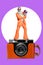 Vertical photo collage of mature retired old boyfriend dancing hold shiny discoball party wear orange costume retro