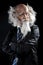 Vertical photo of elegant oldman in classic black suit