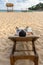 Vertical photo of man sunbath and relax on the beautiful beach