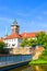 Vertical photo of Pilsen, Western Bohemia, Czech Republic with dominant Water Tower, Vodarenska vez in Czech, photographed from