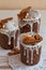 Vertical photo of stylish traditional Orthodox Easter delicious cake and two others on the background on the white napkins
