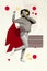 Vertical picture art collage of positive youngster girl listen wired headphones have fun dancing isolated on gray color