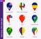 Vertical pin icon set, 9 country flag