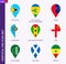 Vertical pin icon set, 9 country flag