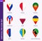 Vertical pin icon set, 9 country flag