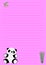 Vertical pink-colored page with lines, and adorable cartoon panda, and bamboo sticks in the corner