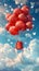 Vertical portrait of balloons with present birthday box flying