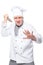 Vertical portrait of a crazy aggressive chefs on a white