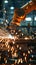 Vertical portrait of robot arm welding in factory