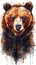 Vertical portrait watercolor painting of brown bear grizzly