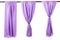 Vertical purple satin curtains isolated on white