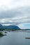 Vertical realistic view of northern fjords of Lofoten