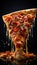 Vertical recreation of triangular slice of creamy pizza
