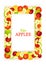 Vertical rectangle colored frame composed of delicious apple fruit. Vector card illustration. Apples frame frame for