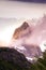 Vertical Rocky snowy mountain peaks with amazing view. Fitz Roy in Argentina