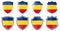 Vertical Romania flag in shield shape, four 3d and simple versions. Romanian icon / sign