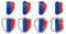 Vertical Russian flag in shield shape, four 3d and simple versions. Russia icon / sign