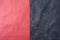 Vertical seam between red and blue artificial suede