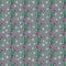 Vertical seamless floral pattern. Bright abstract pink flowers with green leaves, white snowflake stars, gray background