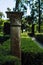 Vertical selective focus shot of column in a park in Alcazar, Seville
