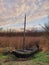 Vertical shot of an abandoned boat in Biesbosch National Park, Brabant