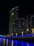 Vertical shot of Address Dubai Marina hotel at night. Dubai, United Arab Emirates.
