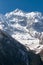 Vertical shot of Annapurna II mountain from Upper Pisang village, Annapurna circuit trek, Nepal