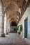 Vertical shot of archway corridor in Monastery of Santa Catalina, Arequipa