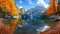 Vertical shot of autumn trees and mountain on a lake