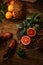 Vertical shot of a backyard vintage setup with shoes and fruits lying around.