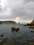 Vertical shot of the beach in Ibiza before the stormy weather