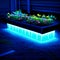 A vertical shot of a beautiful flowerbed at night with blue lights AI Generated