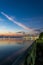 Vertical shot of a beautiful seascape at scenic bright sunset