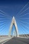 Vertical shot of a beautifully architectured Pont Mohammed VI cable-stayed bridge at daytime