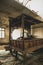 Vertical shot of a bedroom in an old, dilapidated house in the rural area surrounding Ningbo, China